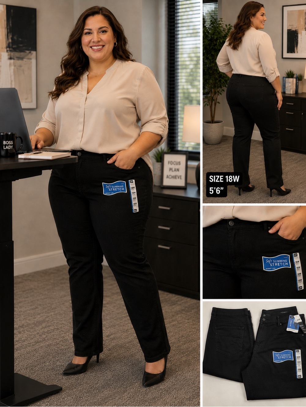 NWT Lee Black‎ Soft Slimming Stretch Straight Leg Jeans 18W